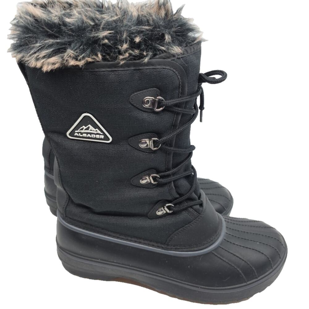 ALEADER Womens Black Waterproof Winter Snow Boots Faux Fur Quilted Size 9 10 11